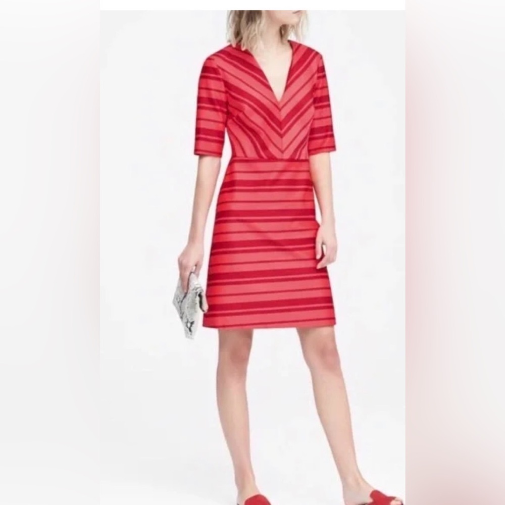 Banana Republic Red Striped A-Line Dress